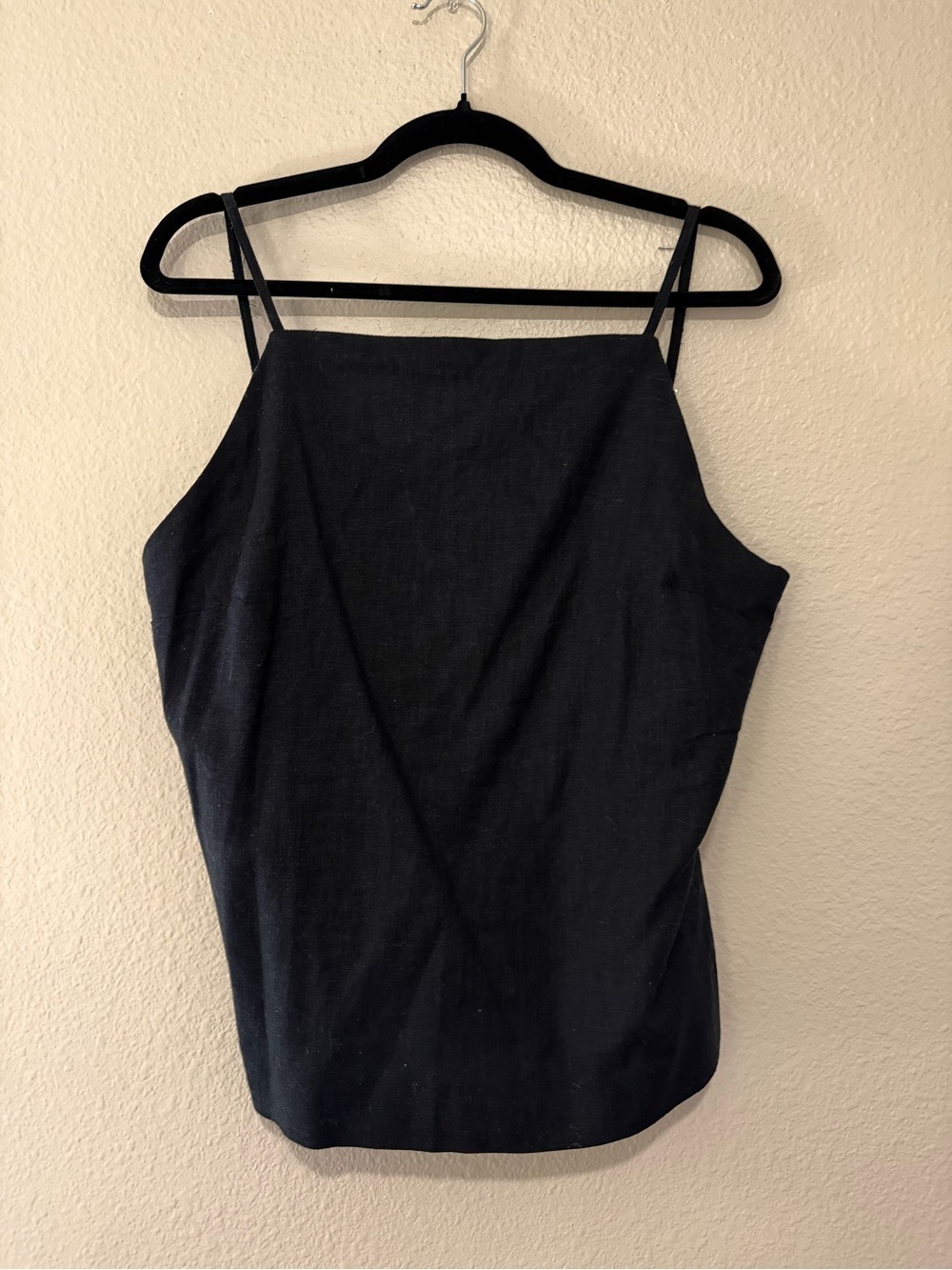 Women's Black Spaghetti Strap Square Neck Backless Tank Top